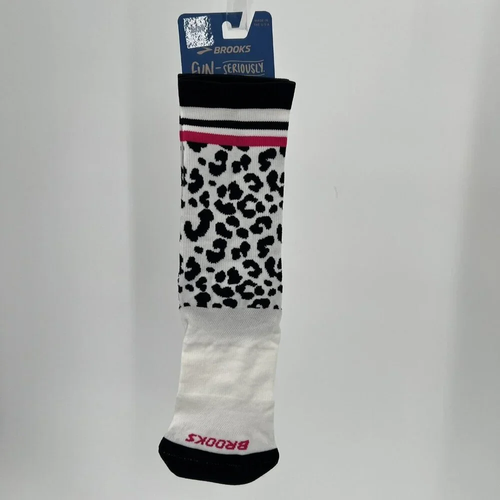 Brooks Tempo Knit Crew Running Socks Snow Leopard S/M Athletic Arch Compression